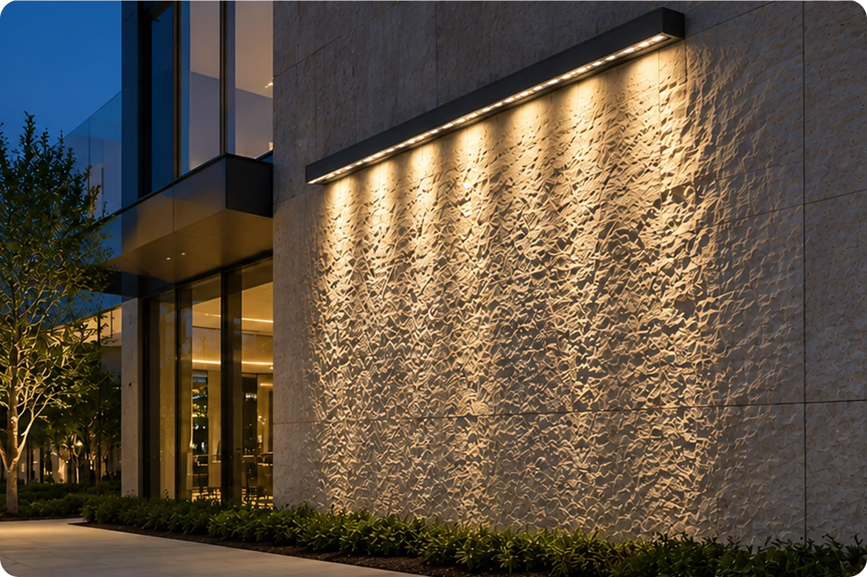 Wall grazer bringing out the texture of a stone wall